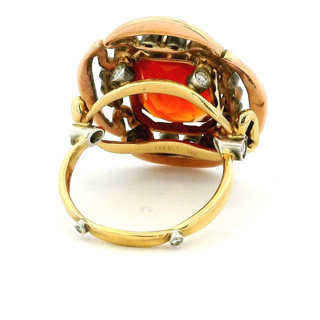 Arthur King & Ilias Lalaounis (Ark & Lj) 18k Gold Fire Opal and Diamond Ring, c.1960s, Size 6.75 For Sale In Miami - Image 6 of 17