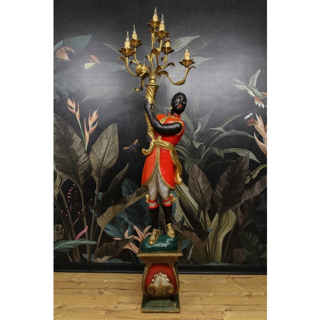 Italian Venetian Style Carved Wood Figural Torchère Floor Lamp, 1970s For Sale - Image 13 of 18