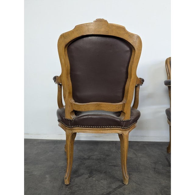 Louis XV Leather Armchairs, Set of 4 For Sale - Image 6 of 7