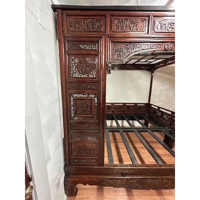 Antique Chinese Traditional Qing Dynasty Hand Carved Bed All Original Pieces For Sale - Image 9 of 12