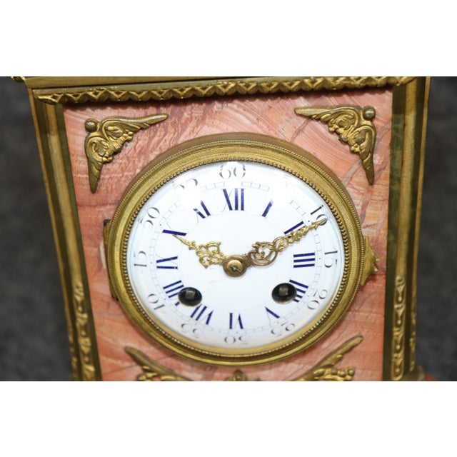 French 1920's Antique French Marble Bronze Mantel Clock For Sale - Image 3 of 15
