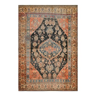 1900s S. Black Salmon Medallion Tribal Antique Persian Ghashgaie Rug 5'2" X 7'4" Knotted Pile Wool Carpet For Sale