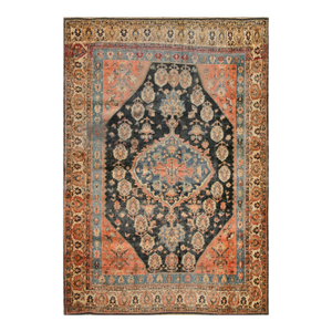 1900s S. Black Salmon Medallion Tribal Antique Persian Ghashgaie Rug 5'2" X 7'4" Knotted Pile Wool Carpet