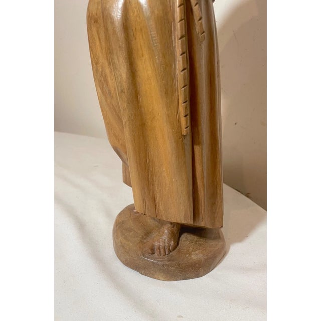 1940s Hand Carved Wood Folk Art Friar Monk Statue Sculpture Religious Figure For Sale - Image 9 of 11