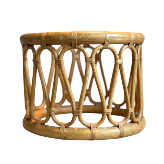 Tan 1970s Rattan Bamboo Plant Stand Base Set of 2 Decor For Sale - Image 8 of 16