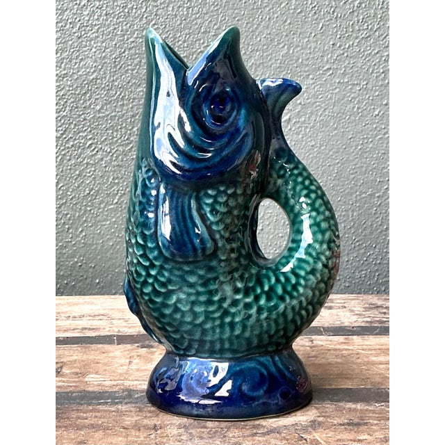 Vintage Majolica Glazed Ceramic Fish Pitcher For Sale - Image 12 of 12