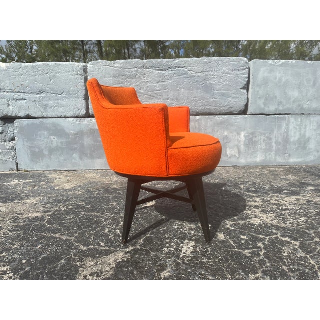 1950s 1950s Mid Century Orange and Black Swivel Arm Chair Attributed to Edward Wormley Dunbar For Sale - Image 5 of 12