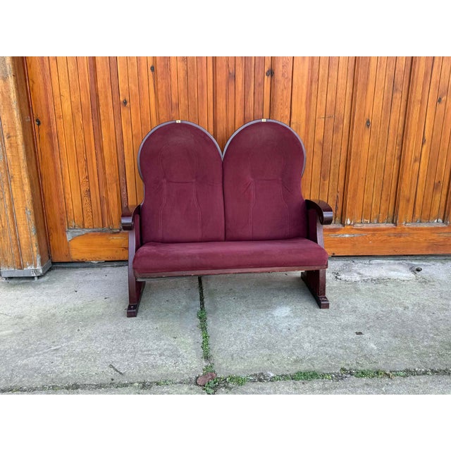 Mid-Century Modern Vintage Art Deco Loveseat with Burgundy Upholstery, 1970 For Sale - Image 3 of 5