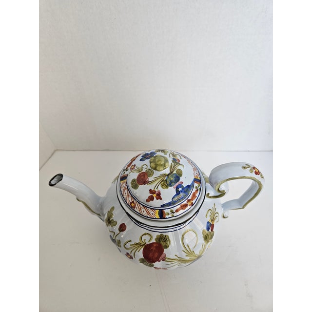 Mediterranean Vintage Amm Majolica "Blue Carnation" Pottery Teapot With Lid For Sale - Image 3 of 8