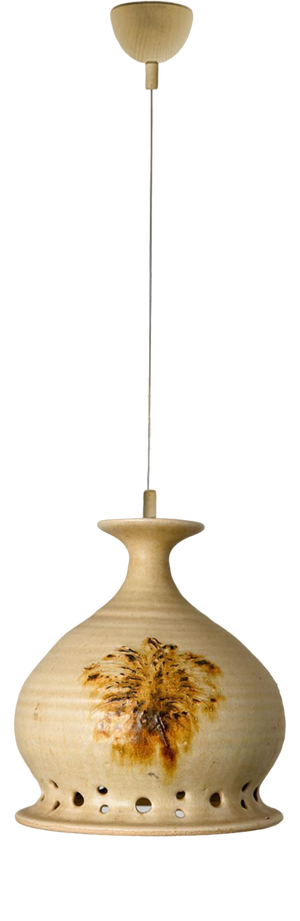 Round Brown Terra Ceramic Pendant Light, Denmark, 1970s