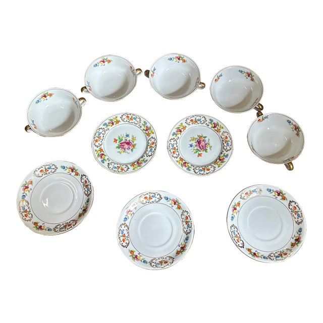1970s Noritake Dresdena Floral Plates and Bowls- Set of 10 For Sale