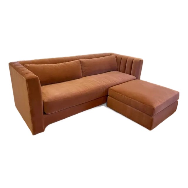 Hollywood Regency 90" Designer Velvet Sofa With Ottoman For Sale