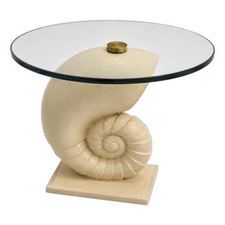 Vintage Coastal Oversized Sculpted Nautilus Shell Accent Table For Sale