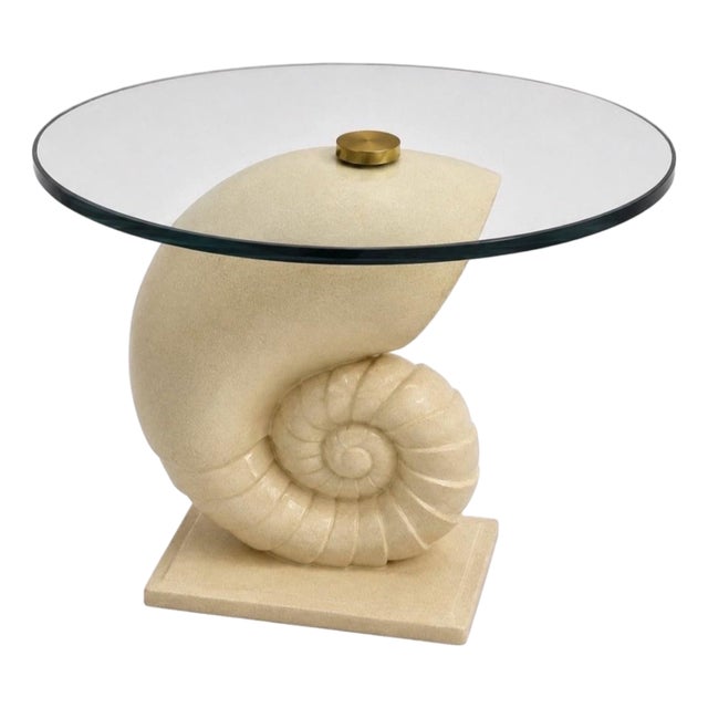 Vintage Coastal Oversized Sculpted Nautilus Shell Accent Table For Sale
