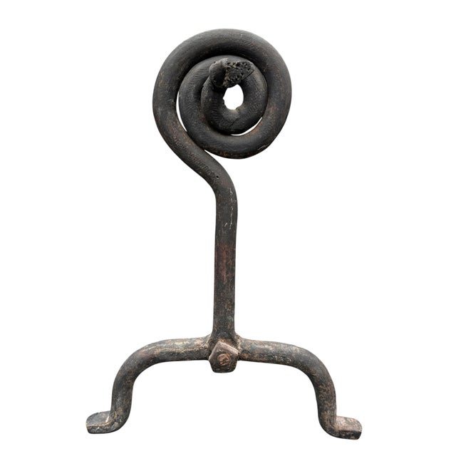 Abstract Pair of Hand-Wrought Iron Serpent Andirons, Early 20th Century For Sale - Image 3 of 15