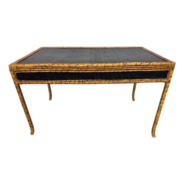 Vintage Scorched Bamboo Writing Desk For Sale