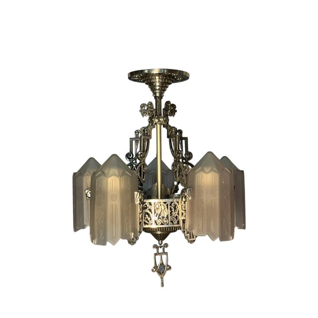 Art Deco 5 Light Slip Shade Chandelier Ca 1931, #2318 For Sale - Image 12 of 12