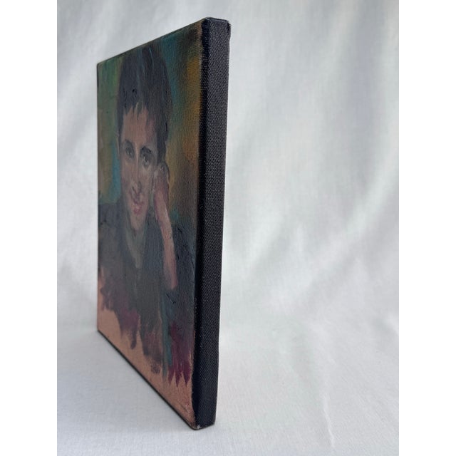 Vintage Mid Century Expressionist Male Portrait Original Oil Painting in Maroon, Ochre and Green For Sale - Image 10 of 12