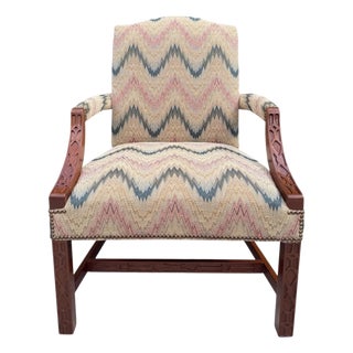 Vintage American Flamestitch Lounge Chair With Nailhead Trim For Sale