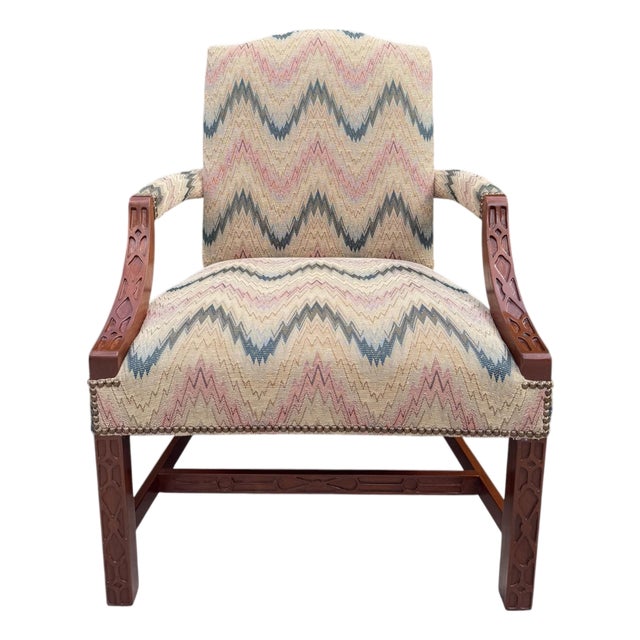 Vintage American Flamestitch Lounge Chair With Nailhead Trim For Sale