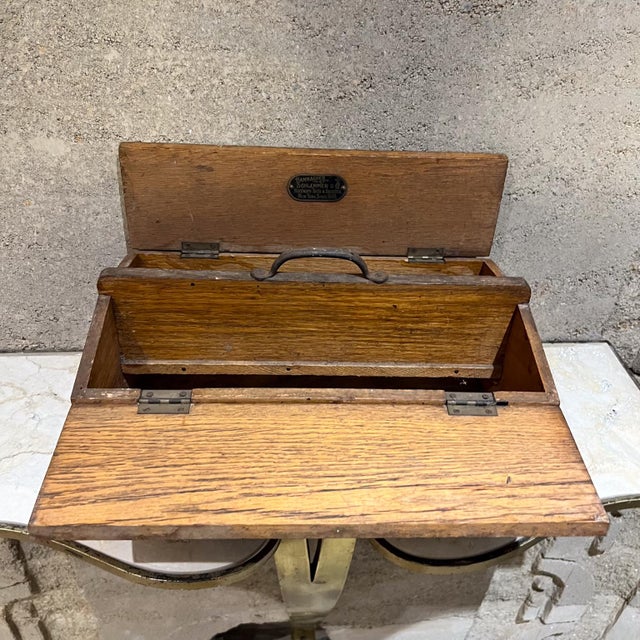 Industrial Antique Hammacher Schlemmer & Co Ny Toolbox Solid Oak For Sale - Image 3 of 12
