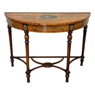 Late 20th Century Neoclassical Adam Style Paint-Decorated Demilune Console Table With Drawers For Sale