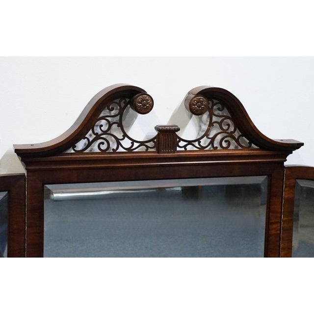 Late 20th Century Century Furniture Claridge Collection Solid Mahogany Traditional Style 56" Pierced Pediment Tri-View Mirror For Sale - Image 5 of 8