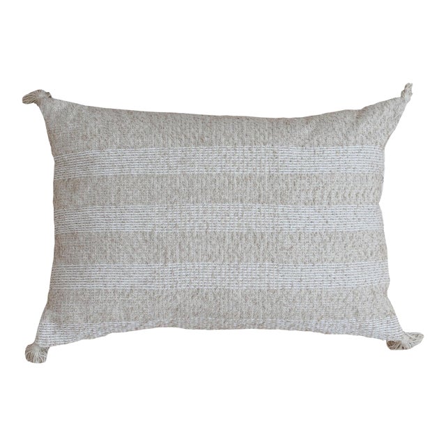 Beige Modern Wool and Cotton Pillow With Striped Pattern For Sale