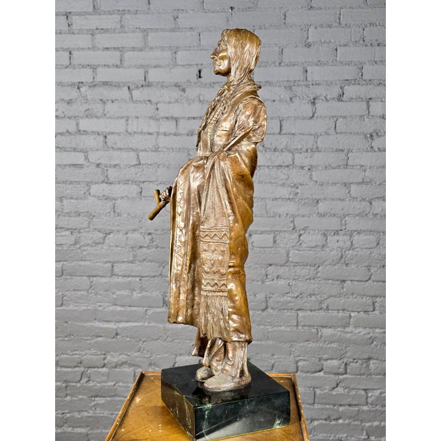 Metal Carl Kauba "Chief Wolf Robe" Patinated Bronze Sculpture on Marble Base For Sale - Image 7 of 13