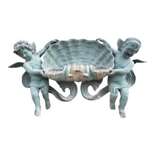 Vintage Bronze Wall Fountain With Cherubs and Scallop Shell For Sale