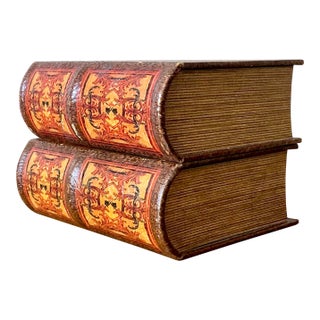 Vintage Boho Leather Bound Book Boxes - Set of 2 For Sale