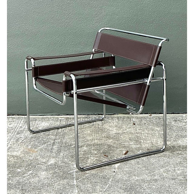 Late 20th Century Vintage Chrome and Leather Lounge Chair After Wassily For Sale - Image 5 of 12