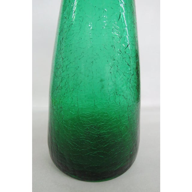 Glass Emerald Green Crackle Glass Decanter Bottle Vase No Stopper For Sale - Image 7 of 13