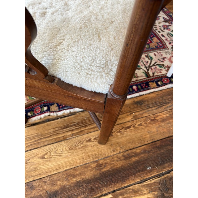 Chippendale Antique Chippendale Style Walnut & Shearling Corner Desk Chair For Sale - Image 3 of 12
