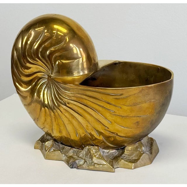 Mid 20th Century Large Vintage Solid Brass Nautilus Shell Planter Cachepot or Bottle Chiller For Sale - Image 5 of 12