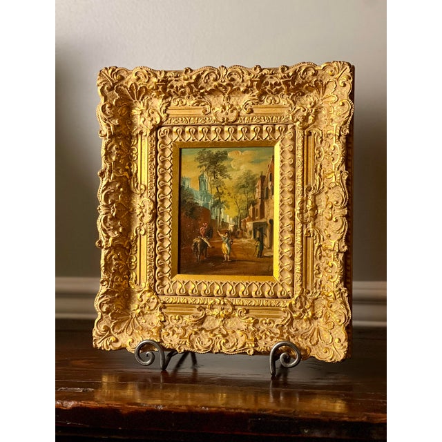 Realism Vintage J. Van Hoot 19th C. European Village Scene Oil Painting in Carved Gilt Frame For Sale - Image 3 of 11