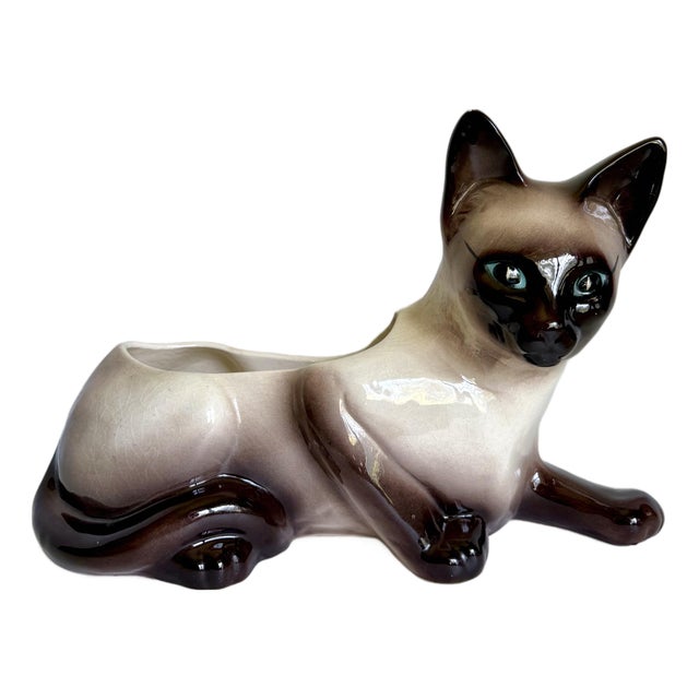 Mid-Century Figurative Siamese Cat Ceramic Planter Cachepot For Sale