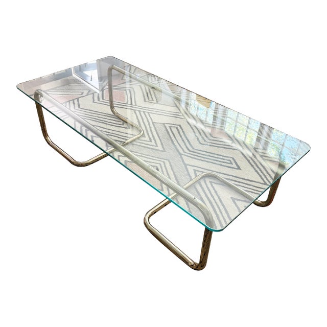 Vintage 1970s/1980s Postmodern Tubular Polished Nickel and Glass Coffee Table For Sale