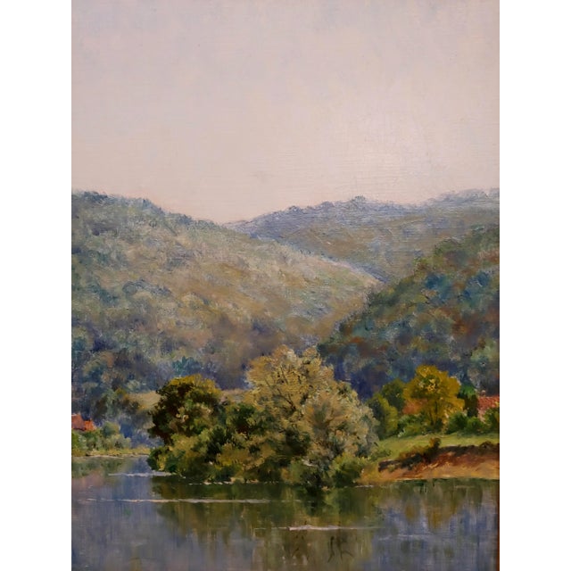 Mario Carl-Rosa-19th Century Picturesque French Town by the River-Oil Painting For Sale In Los Angeles - Image 6 of 12