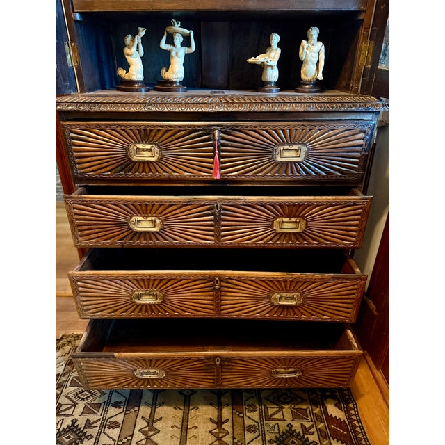 19th Century, Anglo Indian Heavily Carved Rosewood Campaign Secretary Bookcase For Sale - Image 9 of 11