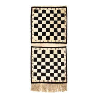 Pasargad DC Ivory & Black Pair All Silk Checkered Design Rug For Sale