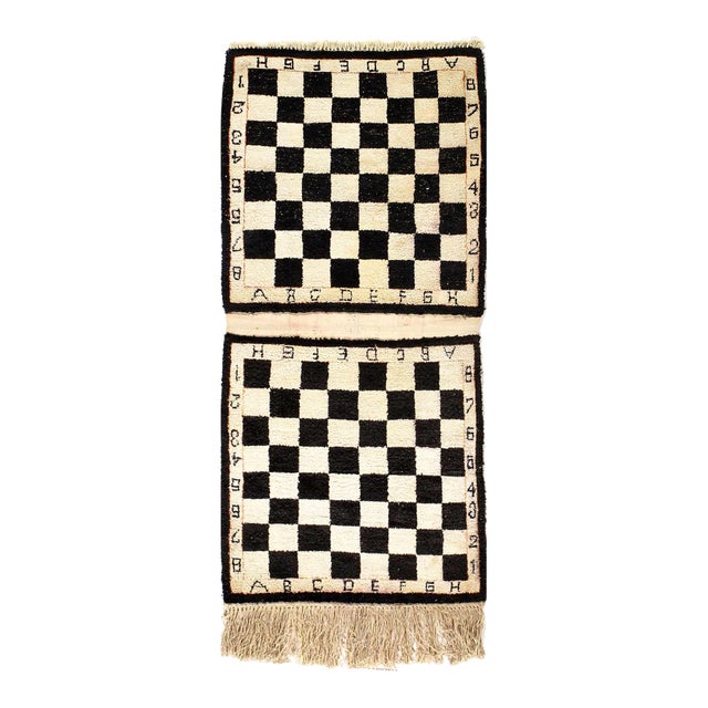 Pasargad DC Ivory & Black Pair All Silk Checkered Design Rug For Sale