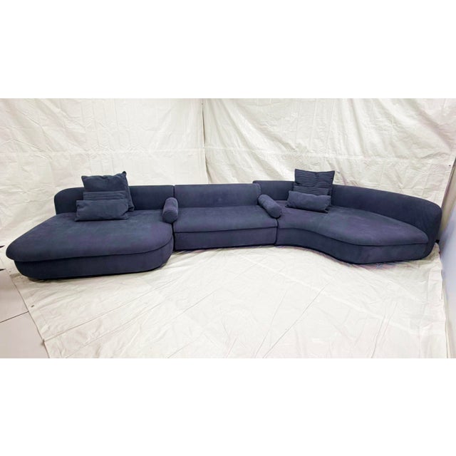 Three Piece "Piaf" Sectional Sofa Made in Italy by Baxter, Dark Blue Leather For Sale - Image 10 of 18