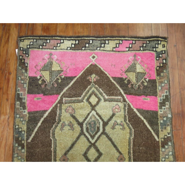 Mid 20th Century Zabihi Collection Vintage Turkish Runner in Brown and Pink - 3'5" x 11'7" For Sale - Image 5 of 6