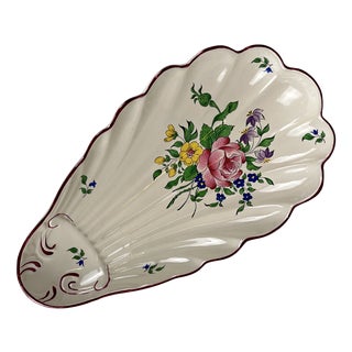 Shell-Shaped Streetlight Serving Dish with Rose Motif from KG Lunéville, 1980s For Sale