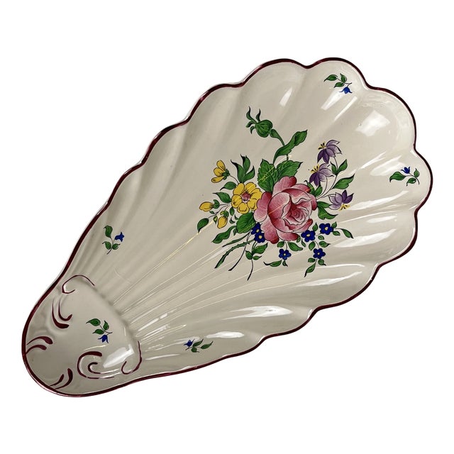 Shell-Shaped Streetlight Serving Dish with Rose Motif from KG Lunéville, 1980s For Sale