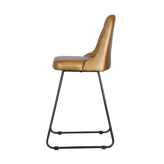 Mid-Century Modern Matthew Izzo Home Verona Tufted Leather and Iron Bar Stool For Sale - Image 3 of 6