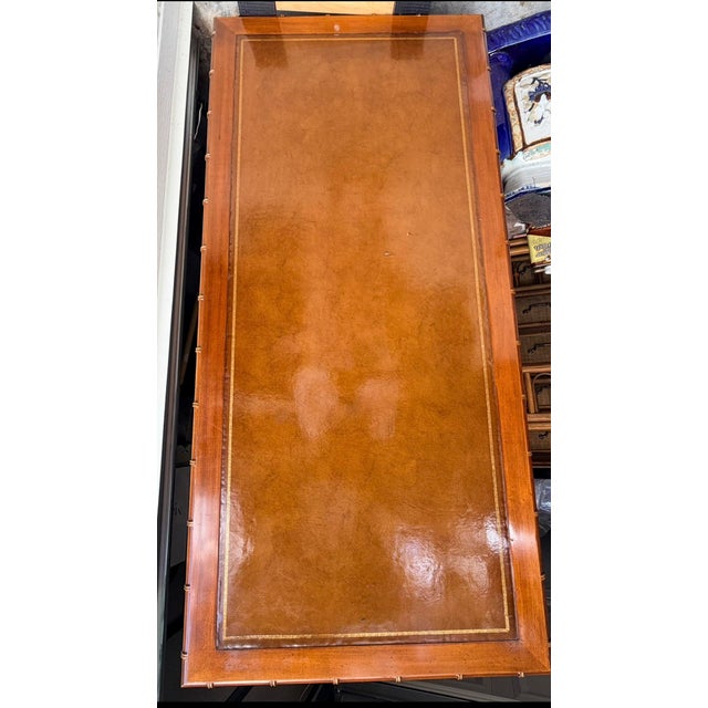 Faux Bamboo Leather Top Desk For Sale - Image 10 of 11