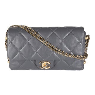 Gray Quilted Lambskin Crush On Chains Flap Bag For Sale