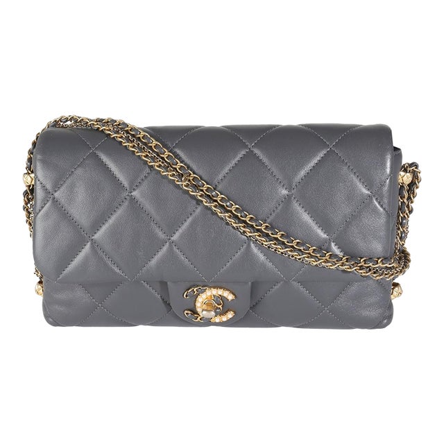 Gray Quilted Lambskin Crush On Chains Flap Bag For Sale